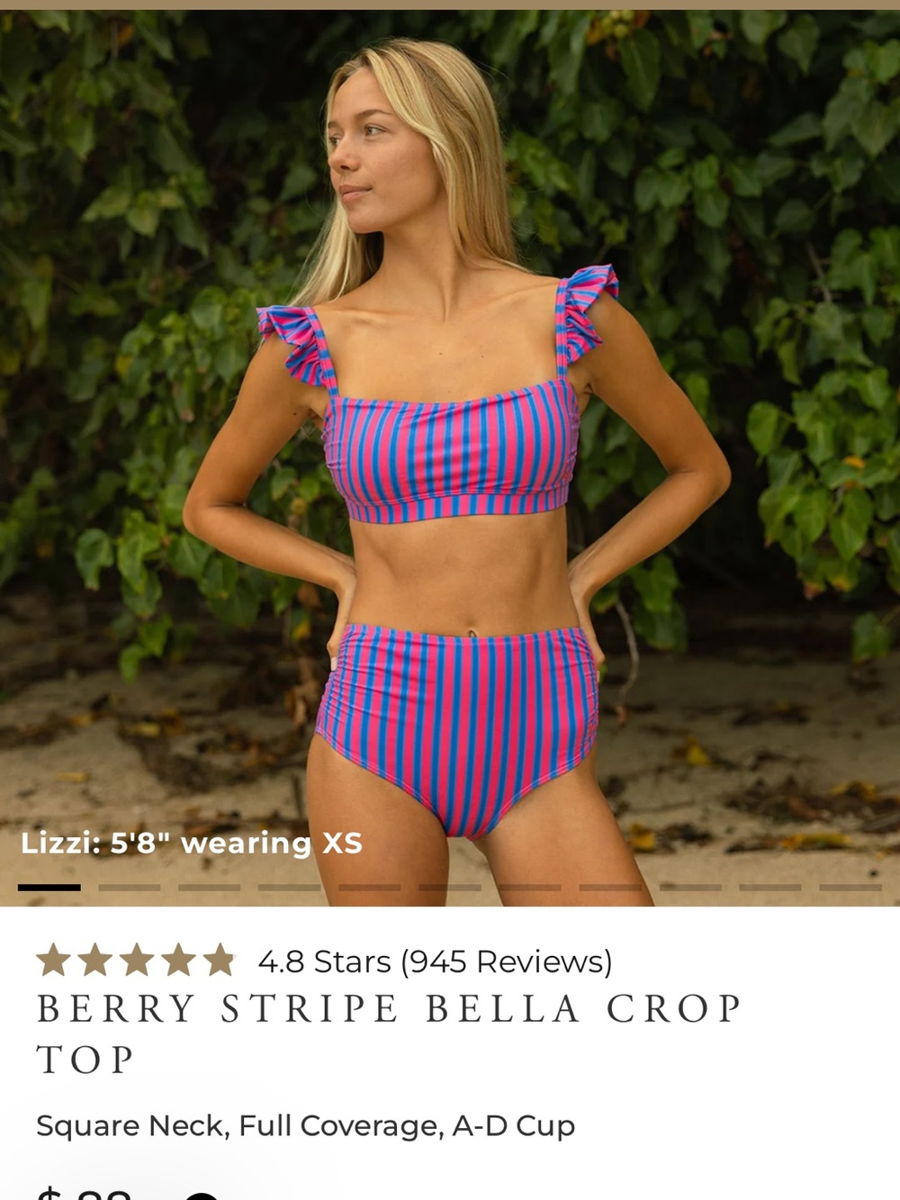 Albion berry pink and blue striped bikini set